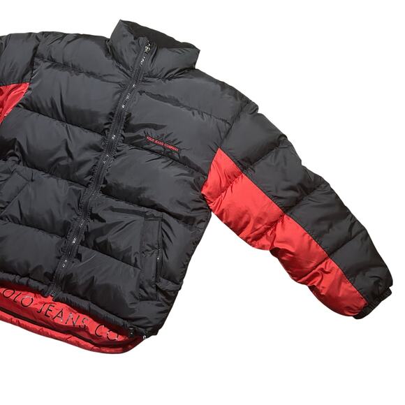 Polo Jeans Co Ralph Lauren Puffer Coat Black Red Large - Picture 2 of 4